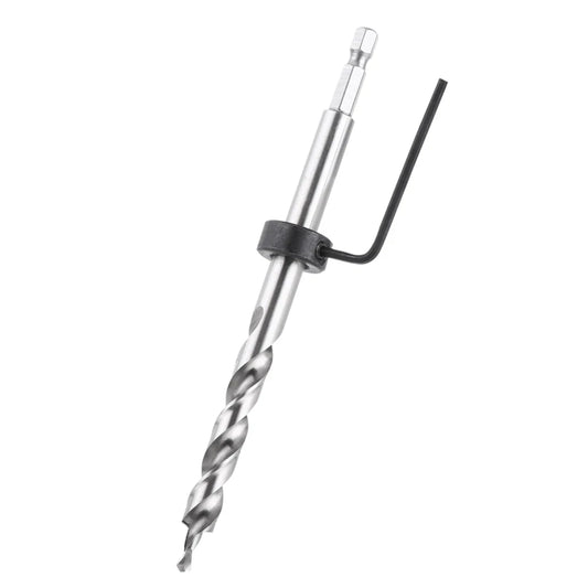 3/8" Lip and Spur Point Drill Bit with Adjustable Stop Collar and Tool for Pocket Hole Jigs 1/4" Hex