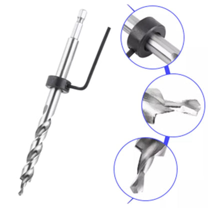 3/8" Lip and Spur Point Drill Bit with Adjustable Stop Collar and Tool for Pocket Hole Jigs 1/4" Hex