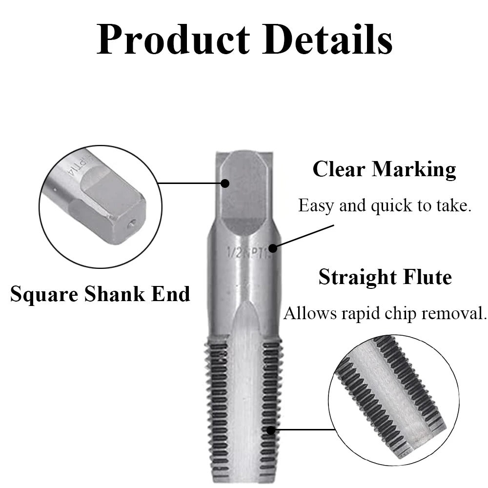 5 Piece BSP Pipe Tap Set, 1/8", 1/4", 3/8", 1/2"