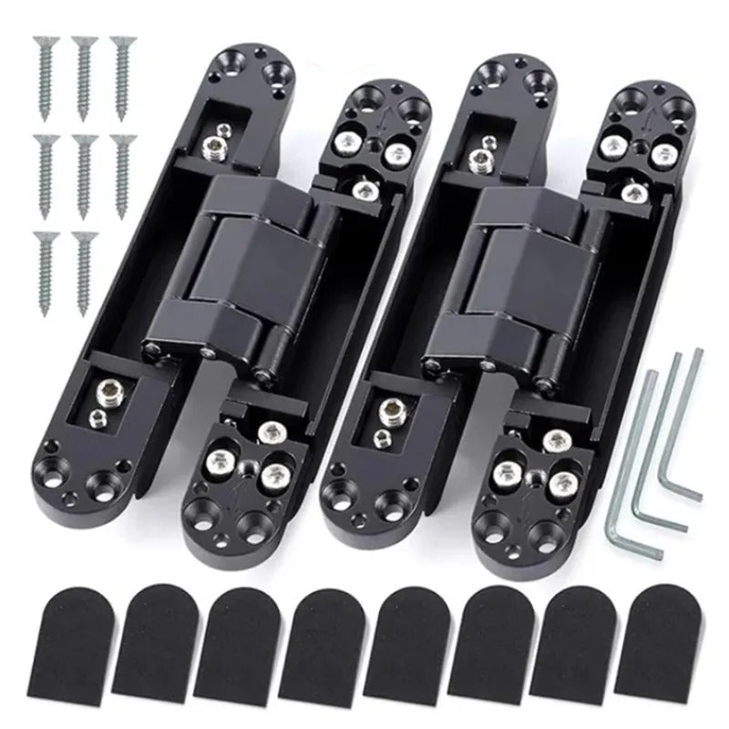 2 pack hidden cross hinges, zinc alloy, 180 degree adjustable invisible hinges for wooden doors