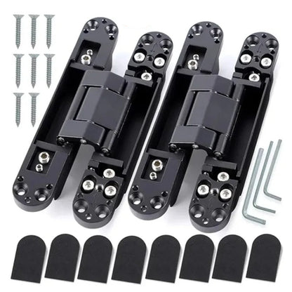 2 pack hidden cross hinges, zinc alloy, 180 degree adjustable invisible hinges for wooden doors
