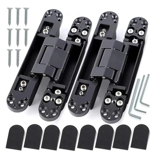 2 pack hidden cross hinges, zinc alloy, 180 degree adjustable invisible hinges for wooden doors
