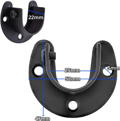 4pcs Black 25mm (0.98" Inch) Diameter Stainless Steel Rod Socket Flange U-Shape Bracket End Support for Curtain Pole, Wardrobe Closet & Bathroom Shower Rail Curtain