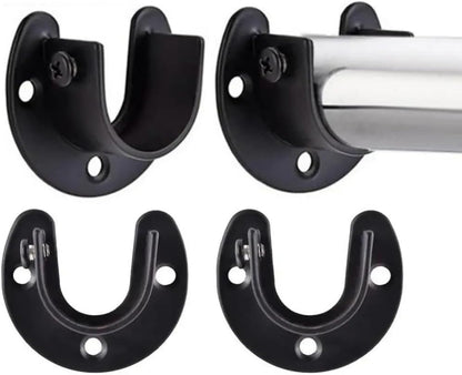 4pcs Black 25mm (0.98" Inch) Diameter Stainless Steel Rod Socket Flange U-Shape Bracket End Support for Curtain Pole, Wardrobe Closet & Bathroom Shower Rail Curtain