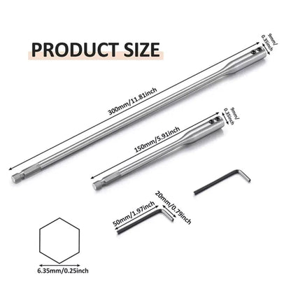 4pcs Drill Bit Extension Set 6" & 12" Long High-Carbon Steel Wood Spade Drill Bit Extender Extension Set for Wood Turners Furniture Carpentry and Construction with Allen Keys 1/4" Hex Shank