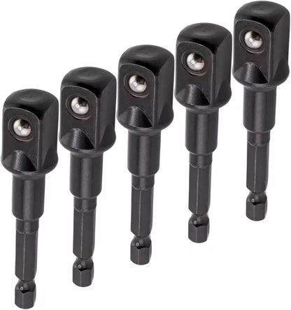 5pcs Heavy Duty Impact Grade Drill Extension Adapter 1/4" Inch Hex to 1/2" Inch Socket Drill Bit Adapter Cr-V Steel Set - 3" Inch Long