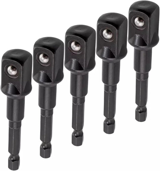 5pcs Heavy Duty Impact Grade Drill Extension Adapter 1/4" Inch Hex to 1/2" Inch Socket Drill Bit Adapter Cr-V Steel Set - 3" Inch Long