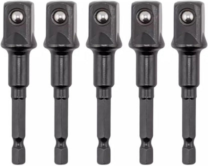 5pcs Heavy Duty Impact Grade Drill Extension Adapter 1/4" Inch Hex to 1/2" Inch Socket Drill Bit Adapter Cr-V Steel Set - 3" Inch Long