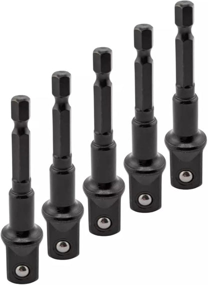 5pcs Heavy Duty Impact Grade Drill Extension Adapter 1/4" Inch Hex to 1/2" Inch Socket Drill Bit Adapter Cr-V Steel Set - 3" Inch Long