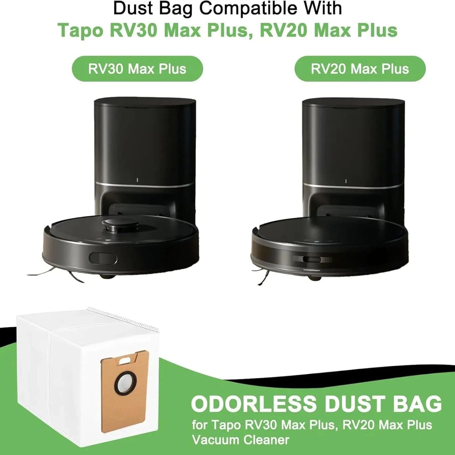 High-Capacity Replacement Dust Bags for Tapo RV30 RV20 Max Plus Robot Vacuums – Durable Non-Woven Design for Superior Debris Collection and a Cleaner Home