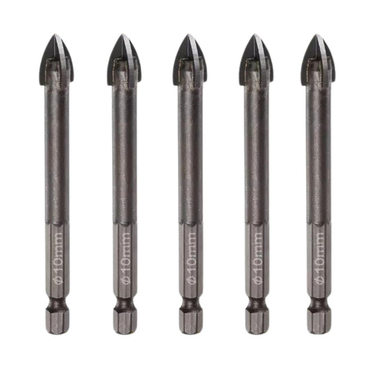 5pcs Titanium-Coated Masonry Drill Bits – Concrete, Ceramic Tile Triangle Tip Drill Bits with 1/4" Hex Shank for Mirror, Tile, Brick and Concrete Block (10mm Diameter)