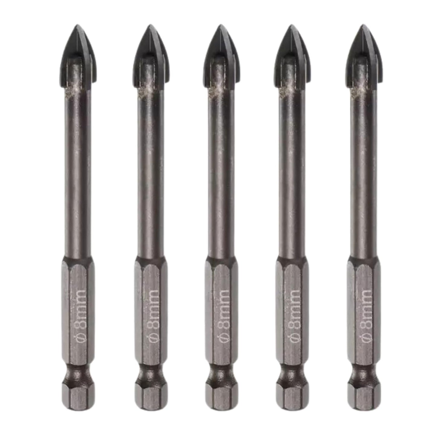 5pcs Titanium-Coated Masonry Drill Bits – Concrete, Ceramic Tile Triangle Tip Drill Bits with 1/4" Hex Shank for Mirror, Tile, Brick and Concrete Block (8mm Diameter)