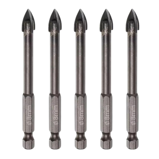 5pcs Titanium-Coated Masonry Drill Bits – Concrete, Ceramic Tile Triangle Tip Drill Bits with 1/4" Hex Shank for Mirror, Tile, Brick and Concrete Block (8mm Diameter)