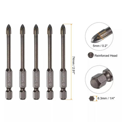5pcs Titanium-Coated Masonry Drill Bits – Concrete, Ceramic Tile Triangle Tip Drill Bits with 1/4" Hex Shank for Mirror, Tile, Brick and Concrete Block (5mm Diameter)