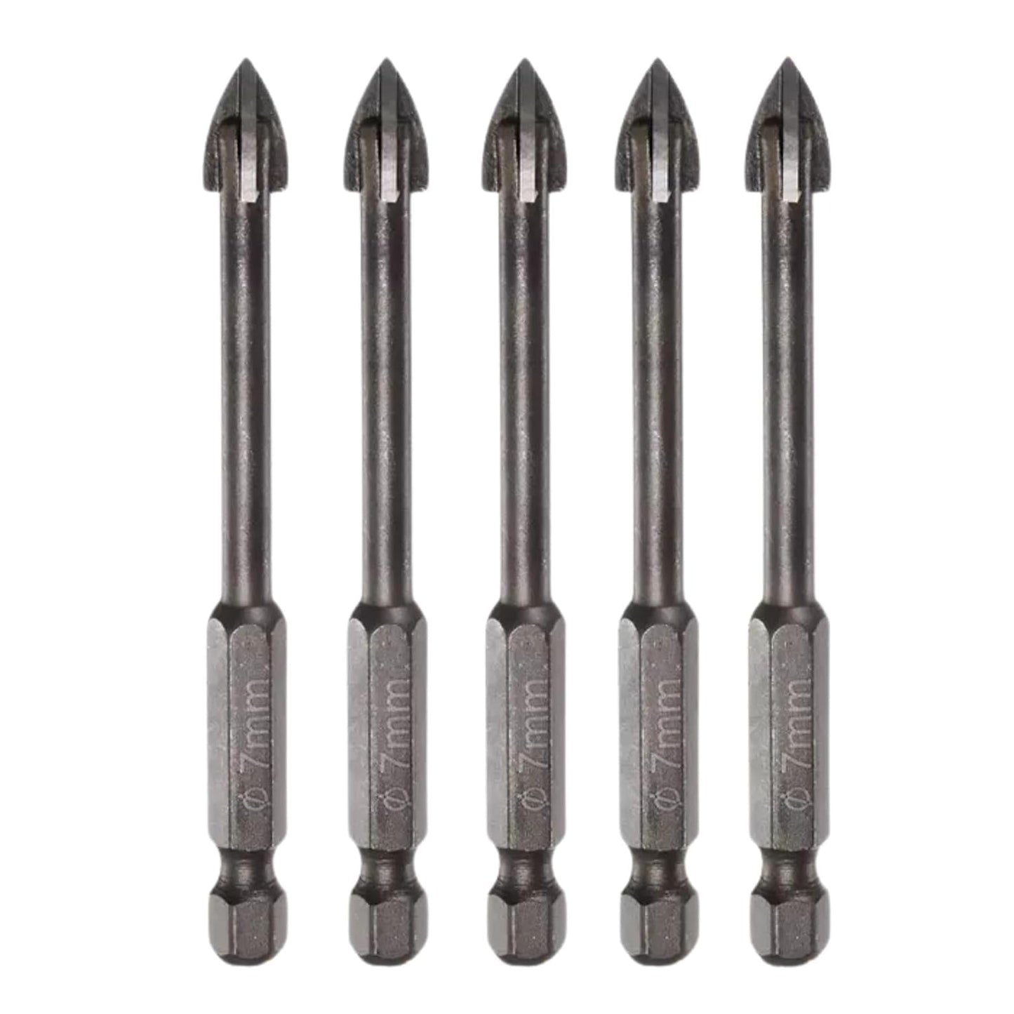 5pcs Titanium-Coated Masonry Drill Bits – Concrete, Ceramic Tile Triangle Tip Drill Bits with 1/4" Hex Shank for Mirror, Tile, Brick and Concrete Block (7mm Diameter)