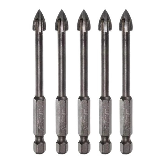 5pcs Titanium-Coated Masonry Drill Bits – Concrete, Ceramic Tile Triangle Tip Drill Bits with 1/4" Hex Shank for Mirror, Tile, Brick and Concrete Block (7mm Diameter)