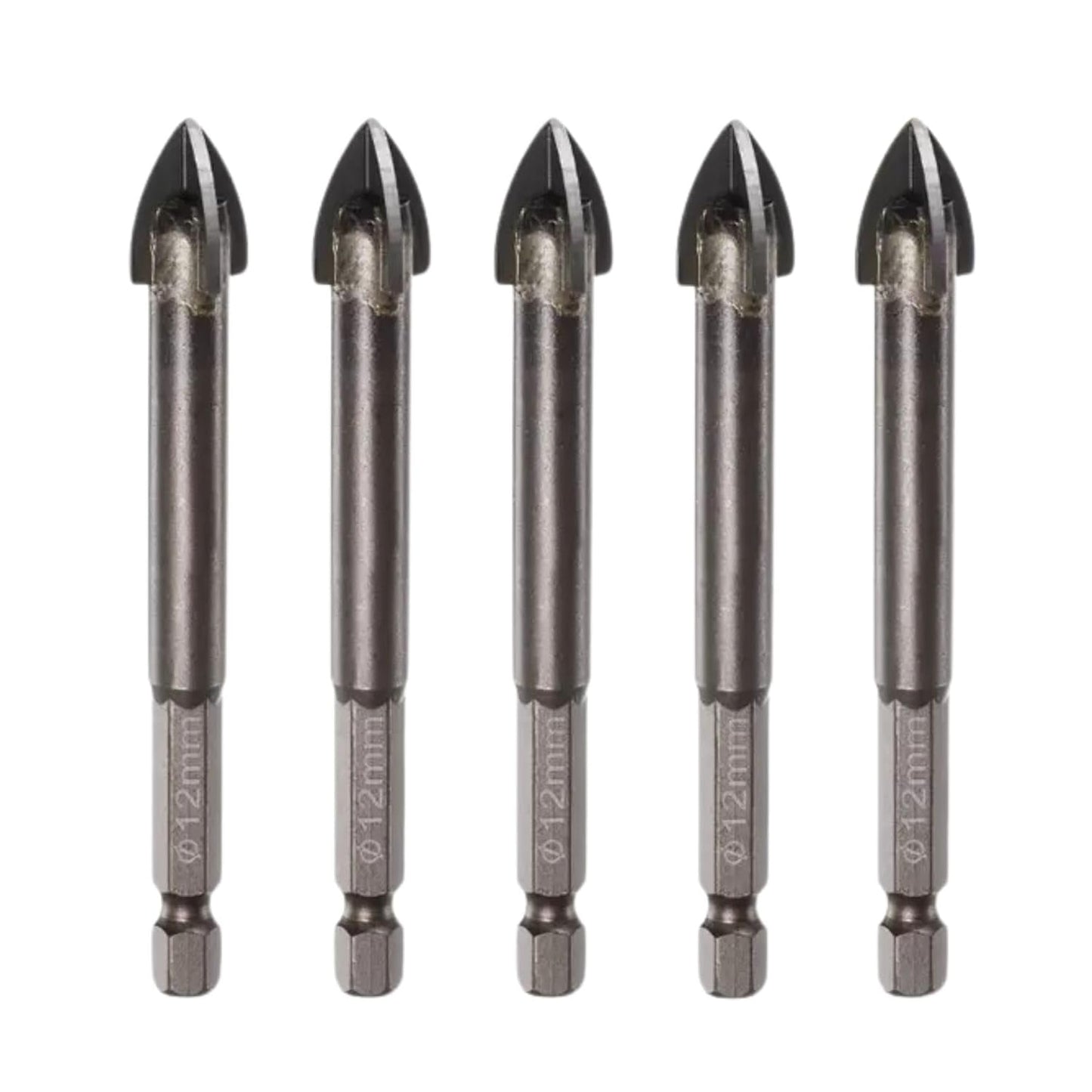 5pcs Titanium-Coated Masonry Drill Bits – Concrete, Ceramic Tile Triangle Tip Drill Bits with 1/4" Hex Shank for Mirror, Tile, Brick and Concrete Block (12mm Diameter)