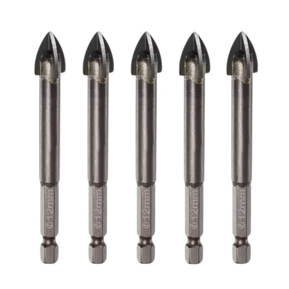 5pcs Titanium-Coated Masonry Drill Bits – Concrete, Ceramic Tile Triangle Tip Drill Bits with 1/4" Hex Shank for Mirror, Tile, Brick and Concrete Block (12mm Diameter)