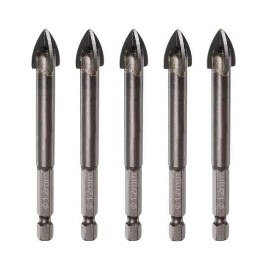 5pcs Titanium-Coated Masonry Drill Bits – Concrete, Ceramic Tile Triangle Tip Drill Bits with 1/4" Hex Shank for Mirror, Tile, Brick and Concrete Block (12mm Diameter)