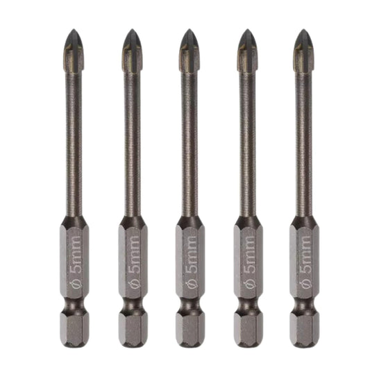 5pcs Titanium-Coated Masonry Drill Bits – Concrete, Ceramic Tile Triangle Tip Drill Bits with 1/4" Hex Shank for Mirror, Tile, Brick and Concrete Block (5mm Diameter)