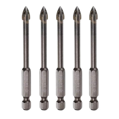 5pcs Titanium-Coated Masonry Drill Bits – Concrete, Ceramic Tile Triangle Tip Drill Bits with 1/4" Hex Shank for Mirror, Tile, Brick and Concrete Block (6mm Diameter)
