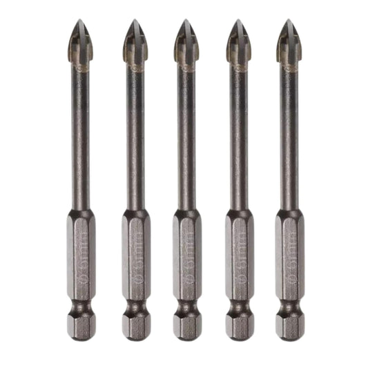 5pcs Titanium-Coated Masonry Drill Bits – Concrete, Ceramic Tile Triangle Tip Drill Bits with 1/4" Hex Shank for Mirror, Tile, Brick and Concrete Block (6mm Diameter)