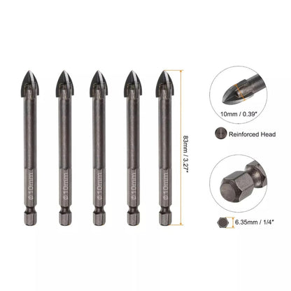 5pcs Titanium-Coated Masonry Drill Bits – Concrete, Ceramic Tile Triangle Tip Drill Bits with 1/4" Hex Shank for Mirror, Tile, Brick and Concrete Block (10mm Diameter)