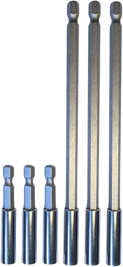 6 Pack of 60mm & 150mm Long Magnetic Drill Bit Holder for Impact Driver Drill Screwdriver fits Milwaukee Dewalt Bosch WERA etc. 1/4" Hex Extension Bars