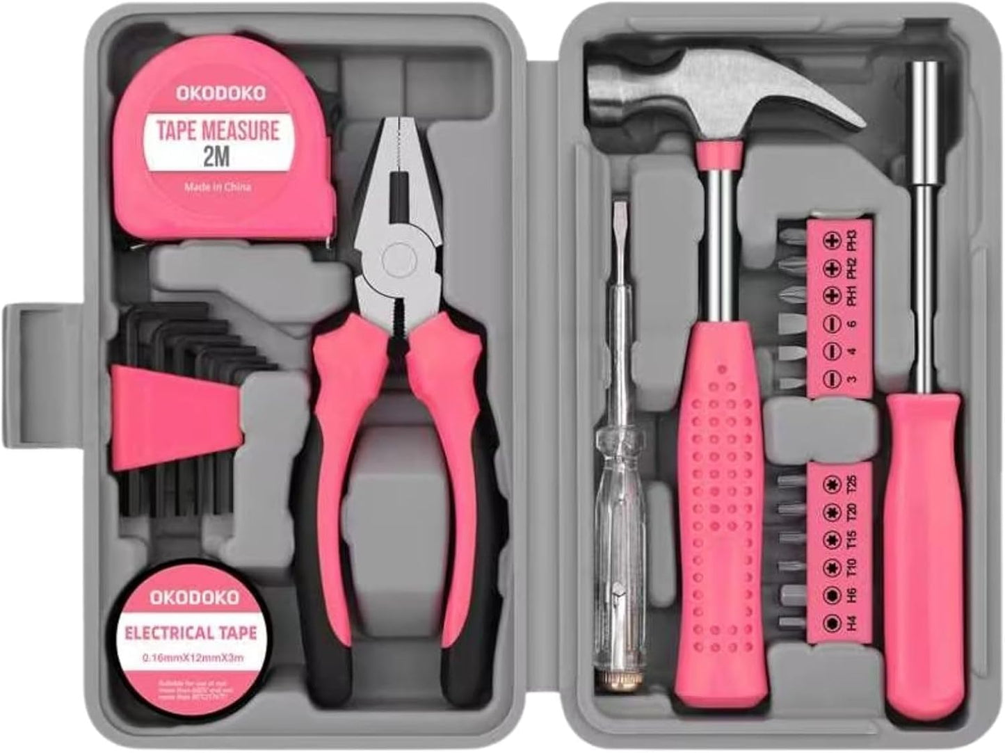 24pc Pink Tool Kit for Women – Mini DIY Household Ladies Toolbox Set with Essential Starter Hand Tools for Home Improvement Projects, Repair & Maintenance