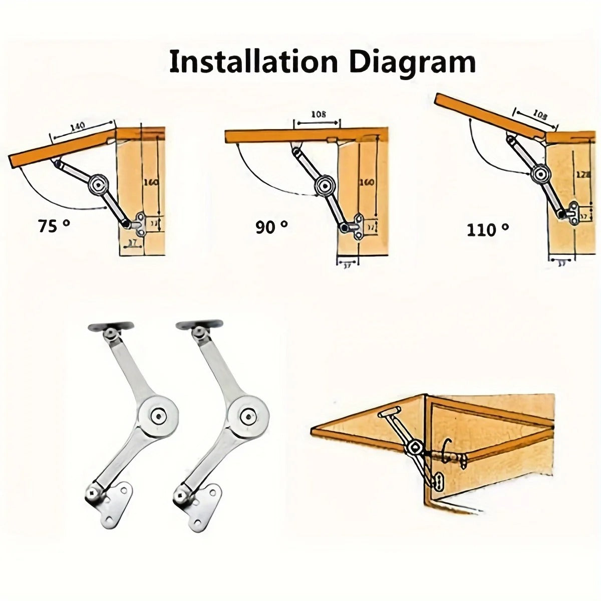 4 pack lift up strut lid flap stay support hinges for cupboards and cabinets