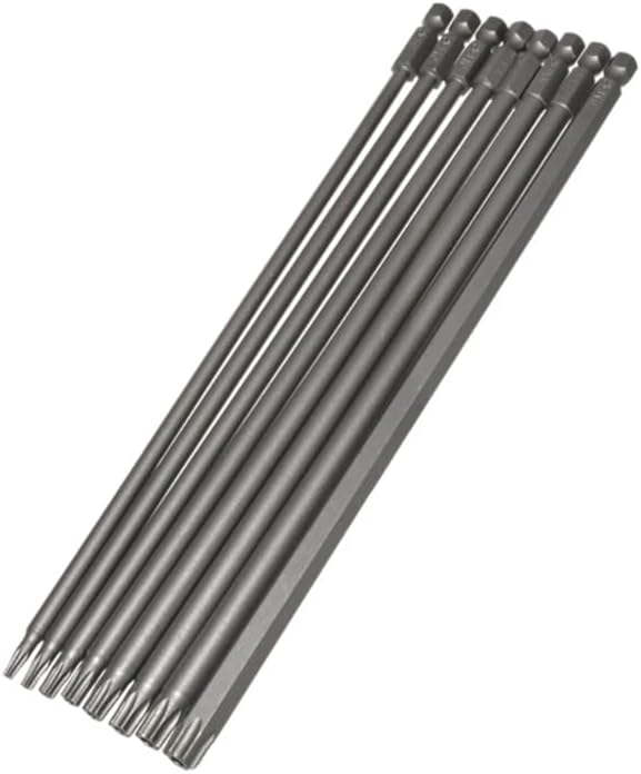8 Pack of 200mm 7.9" Magnetic Long Reach Security Torx Bit Set (T8, T10, T15, T20, T25, T27, T30, T40) 1/4" Hex Shank - Star Screw Driver Drill Bits