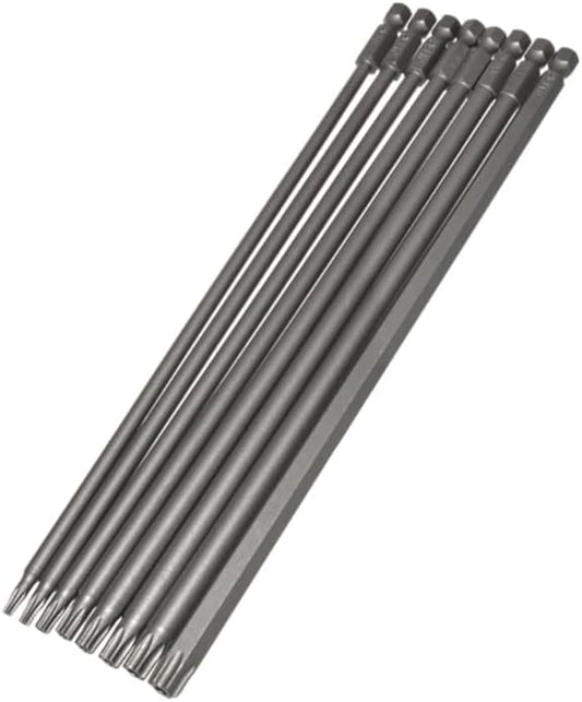 8 Pack of 200mm 7.9" Magnetic Long Reach Security Torx Bit Set (T8, T10, T15, T20, T25, T27, T30, T40) 1/4" Hex Shank - Star Screw Driver Drill Bits