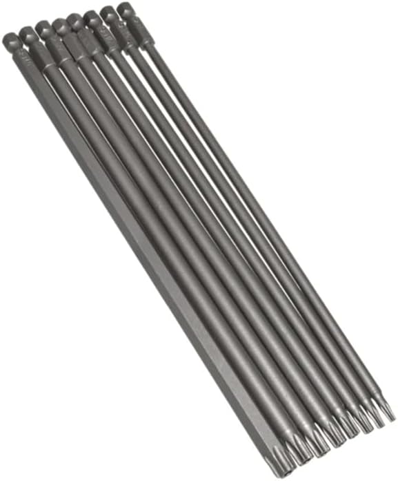 8 Pack of 200mm 7.9" Magnetic Long Reach Security Torx Bit Set (T8, T10, T15, T20, T25, T27, T30, T40) 1/4" Hex Shank - Star Screw Driver Drill Bits