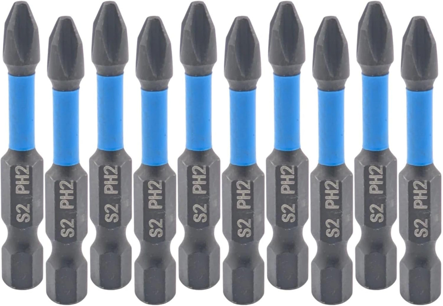 Black Magnetic 10pcs PZ2 50mm Pozi Drive 2 Impact Duty Screwdriver Drill Bits Set S2 Steel