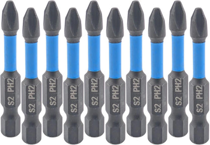 Black Magnetic 10pcs PZ2 50mm Pozi Drive 2 Impact Duty Screwdriver Drill Bits Set S2 Steel