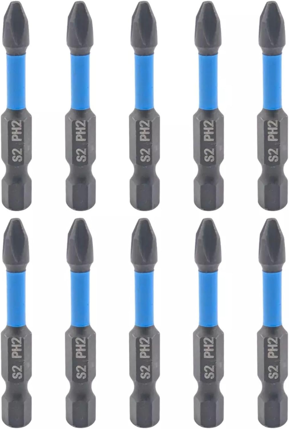 Black Magnetic 10pcs PZ2 50mm Pozi Drive 2 Impact Duty Screwdriver Drill Bits Set S2 Steel