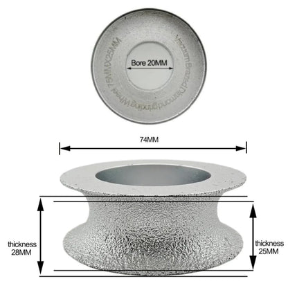Concave Abrasive Bullnose Angle Grinder Grinding Wheel (25mm Grinding Edge) Tool Brazed for Stone, Marble, Granite, Ceramic, Quartz & Artificial Stone (74mm Wide - 20mm Hole)