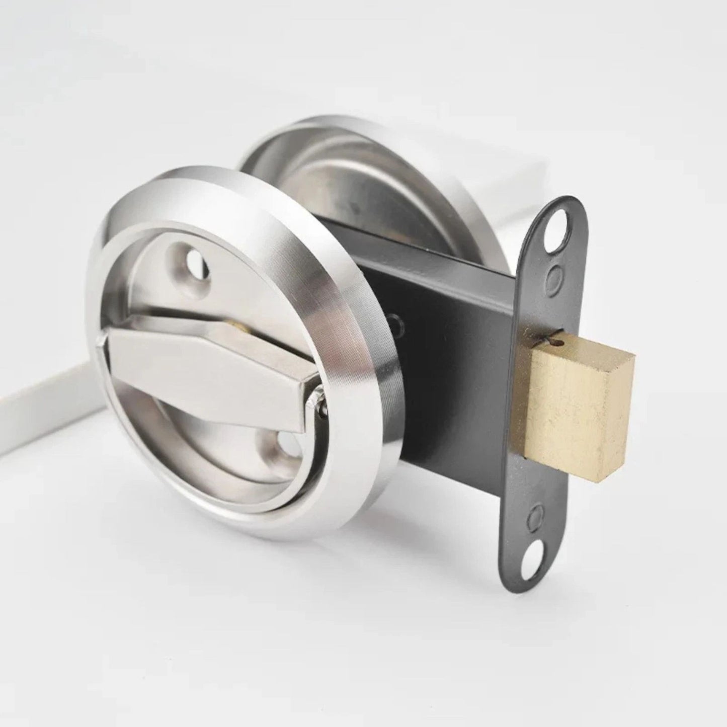 Double-Sided Stainless Steel Bathroom Door Twist Lock, Silver Finish with Lock