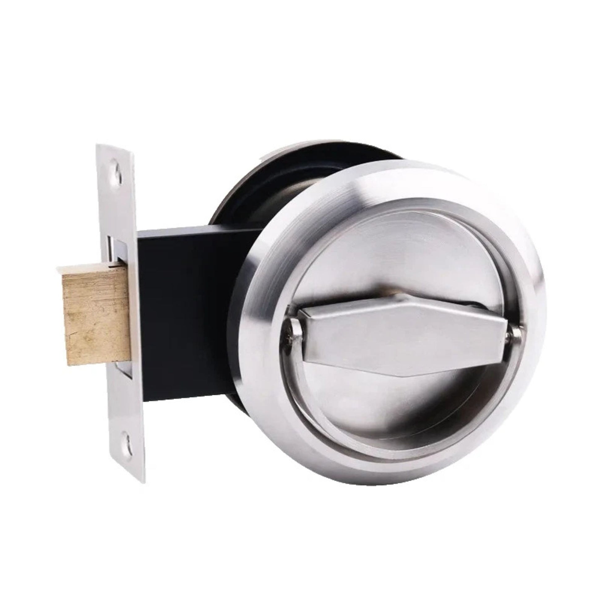 Double-Sided Stainless Steel Bathroom Door Twist Lock, Silver Finish with Lock