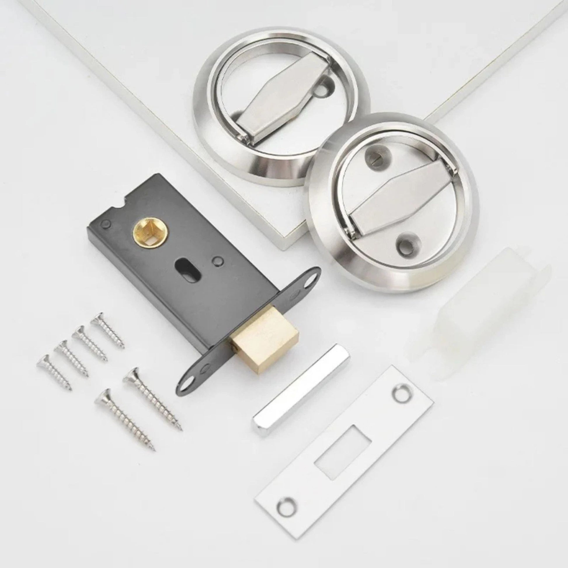 Double-Sided Stainless Steel Bathroom Door Twist Lock, Silver Finish with Lock