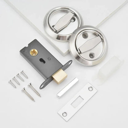 Double-Sided Stainless Steel Bathroom Door Twist Lock, Silver Finish with Lock