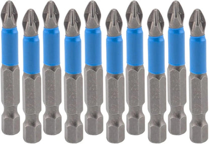 Magnetic 10pcs PZ2 50mm Pozi Drive 2 Impact Duty Screwdriver Drill Bits Set S2 Steel
