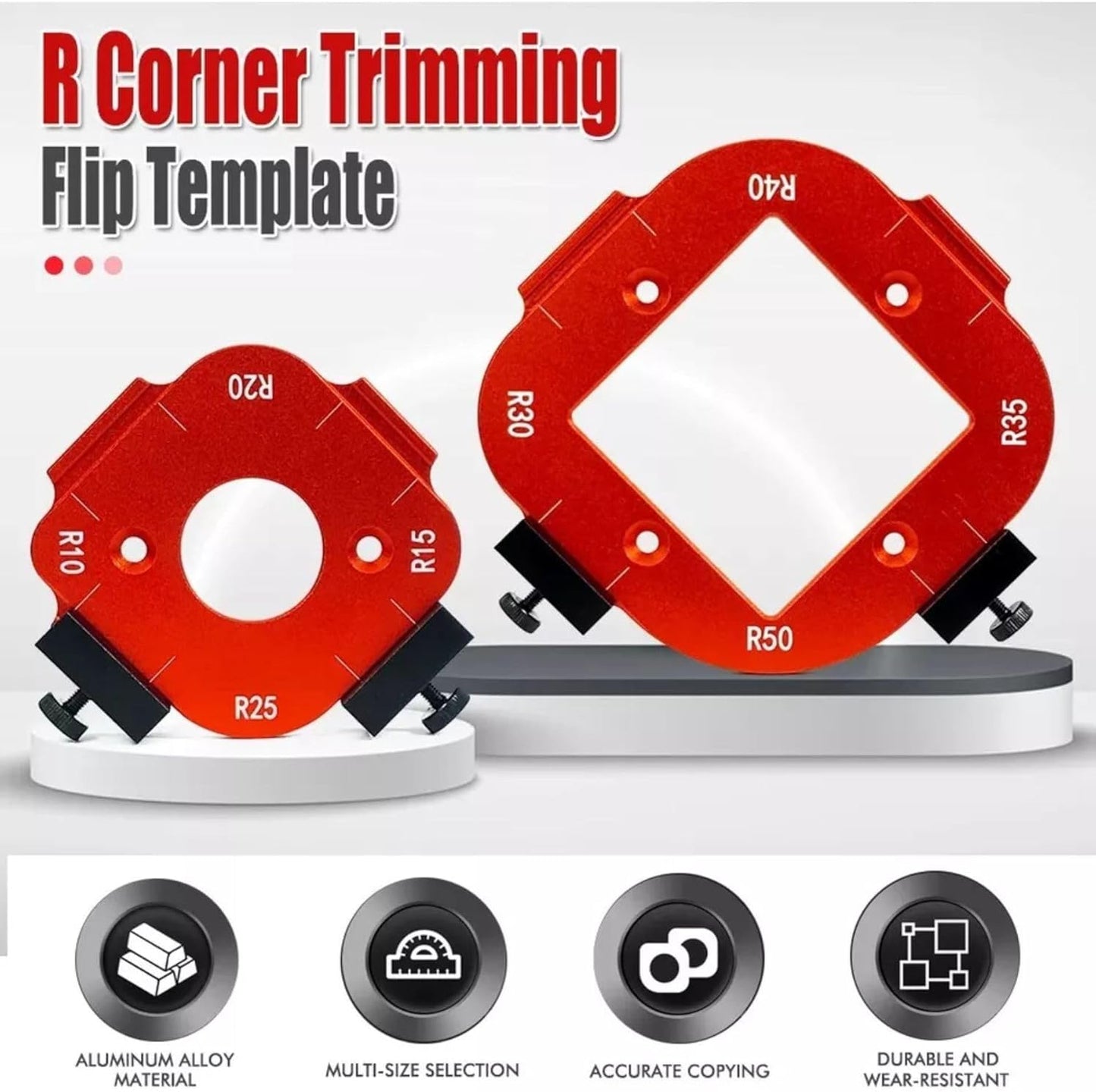 Metal Radius Router Template Corner Jig Set R10 R15 R20 R25 R30 R35 R40 R50 for Carpentry/Woodwork Wooden Board Arc Cutting Tool