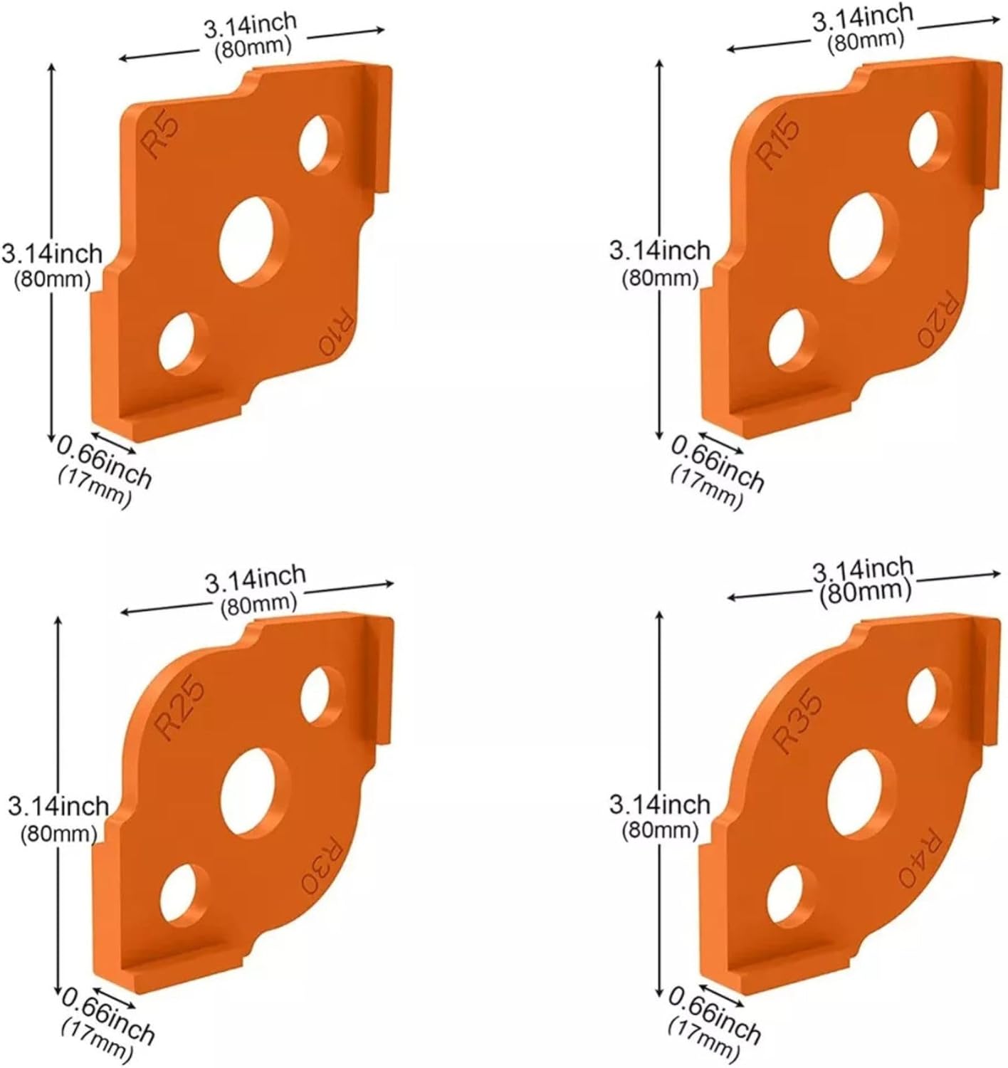 Multi-Sided Set of Corner Routing Radius Jig Router Templates | Sizes: R5 R10 R15 R20 R25 R30 R35 R40