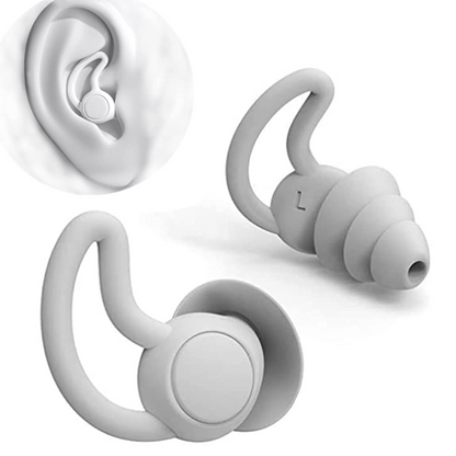 Reusable Silicone Ear Plugs for Work, Sleeping, Festivals, Studying, Snoring & Motorcycles - White - Triple Layered Comfy and Soft Earplugs