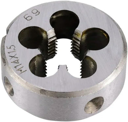 Adjustable Die Stock Handle Wrench Hand Tool with M14 x 1.5 Threading Round Die and 38mm Adjustable Holder (Fits M12-M16 Dies)