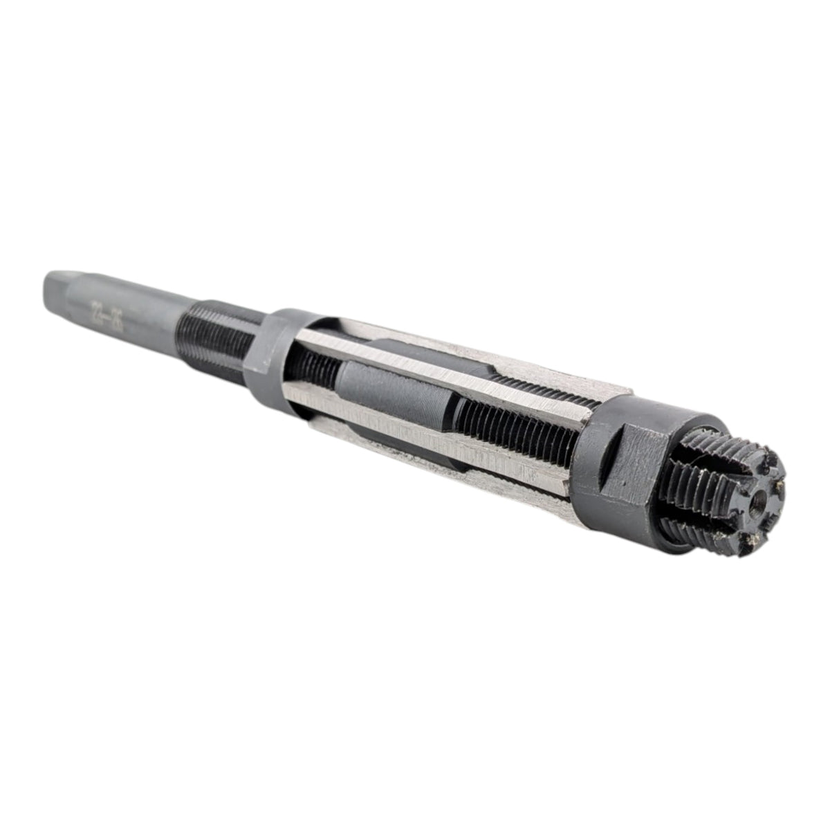 Adjustable HSS H8 hand reamer, 23 to 26mm, 6 straight flutes