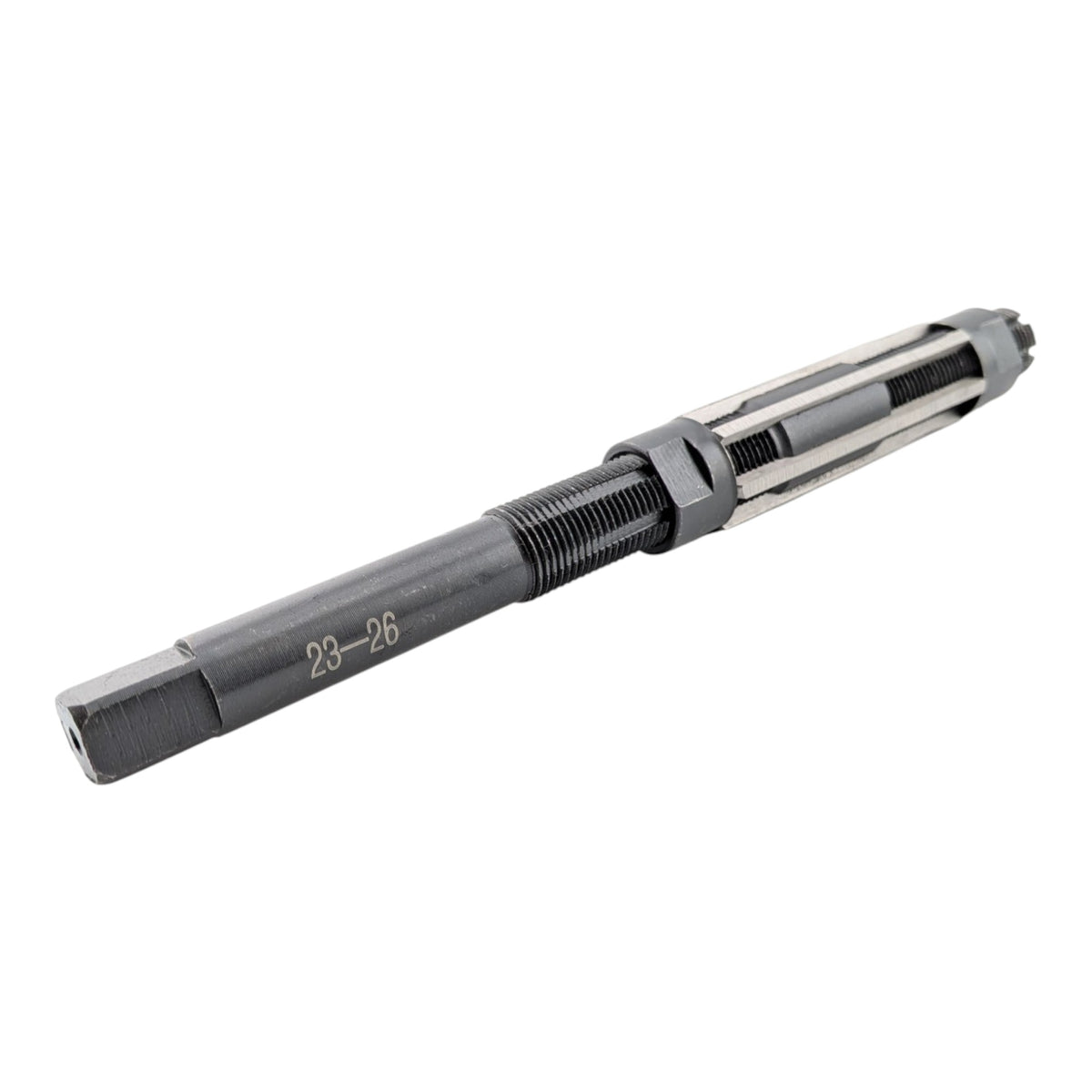 Adjustable HSS H8 hand reamer, 23 to 26mm, 6 straight flutes