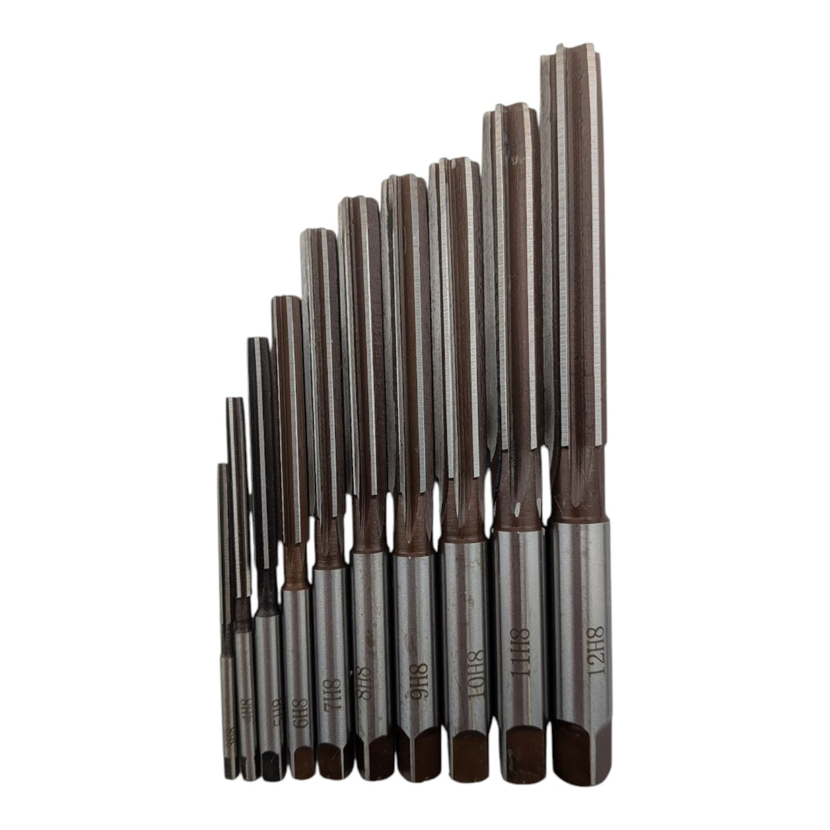 3mm to 12mm H8 hand reamer set, alloy tool steel, 6 straight flutes