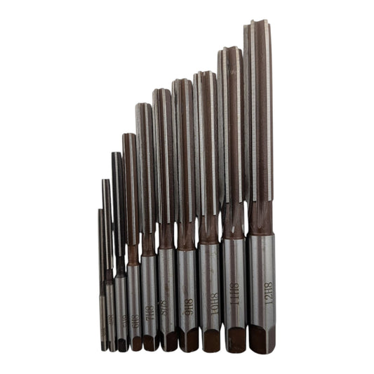 3mm to 12mm H8 hand reamer set, alloy tool steel, 6 straight flutes